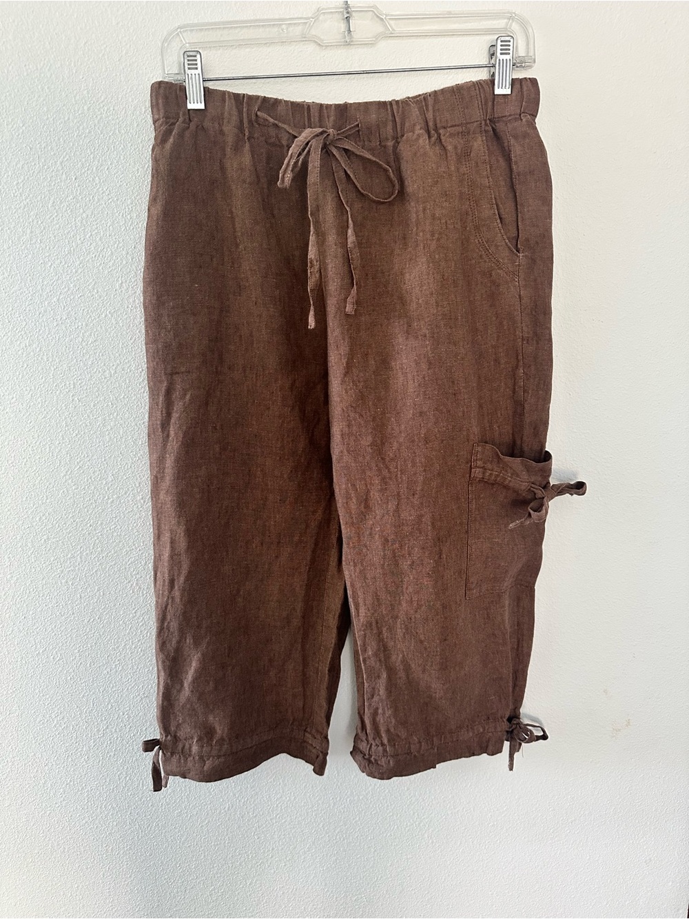 Coldwater Creek Brown 100% Linen Drawstring Capris 8P